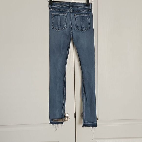Women's Blue Distressed Jeans With Raw Hem - Picture 4 of 16